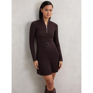 REISS Vienna Rib-Knit Belted Half-Zip Flippy Dress